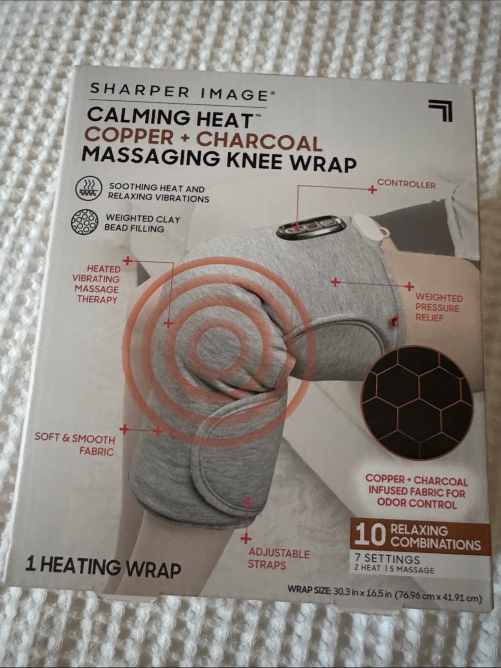 Sharper Image Copper + Charcoal Calming Heat Massaging Knee Wrap - Gray